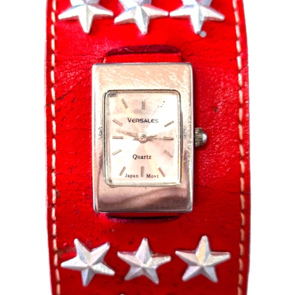 Versales Wide Red Leather Snap On Watch - Picture 1 of 6